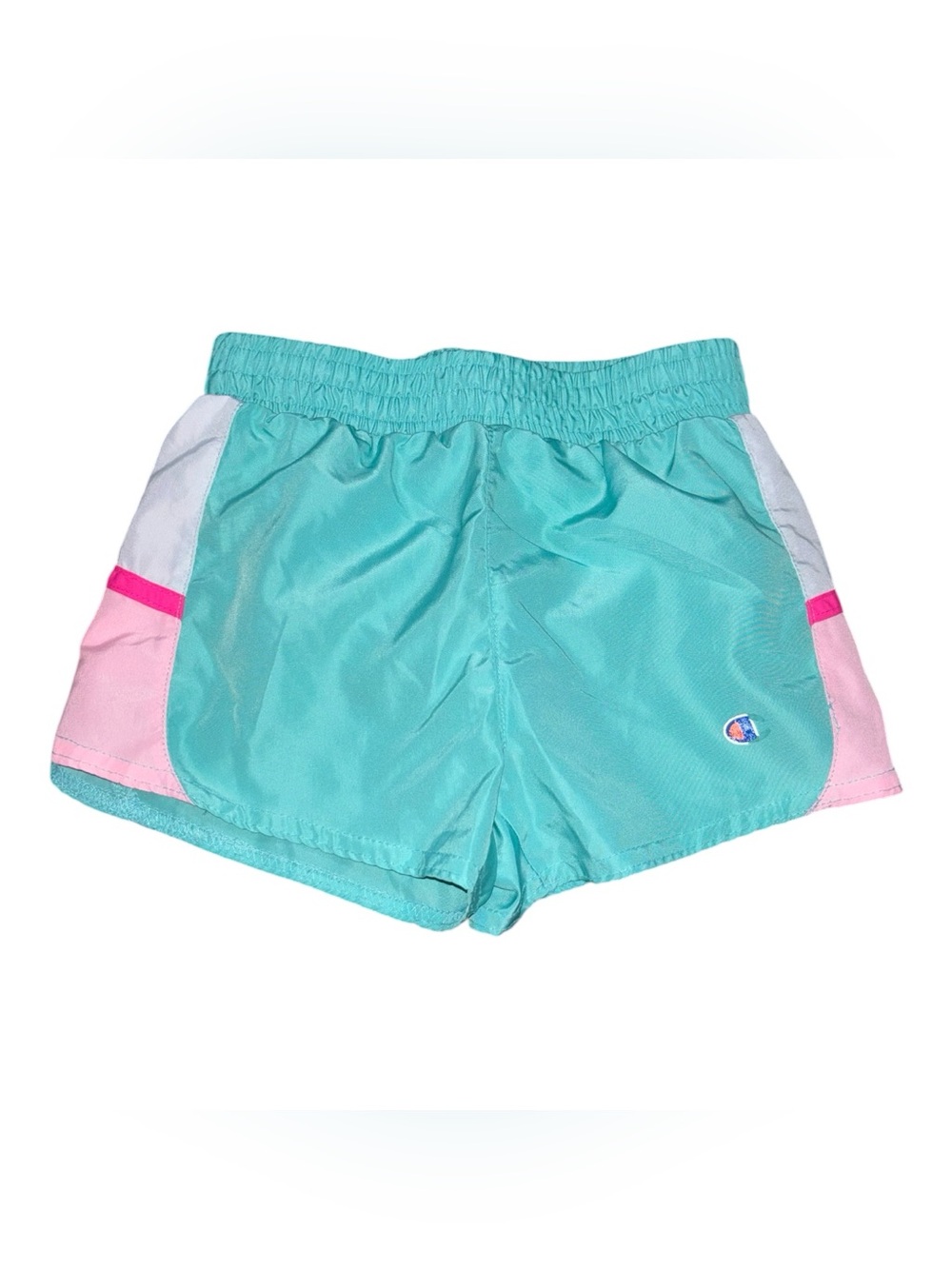 Vintage Champion Kids Teal and Pink Colorblock Running Shorts